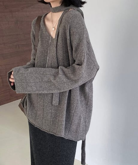 wool loose knit w/belt /2color　FL2940