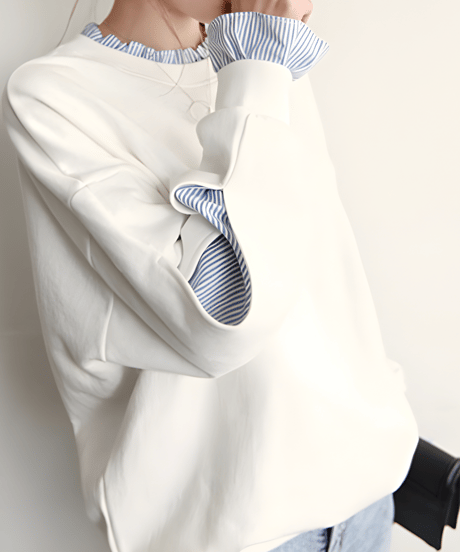 【即納品】striped frill layered sweatshirt top /2color　FL2660