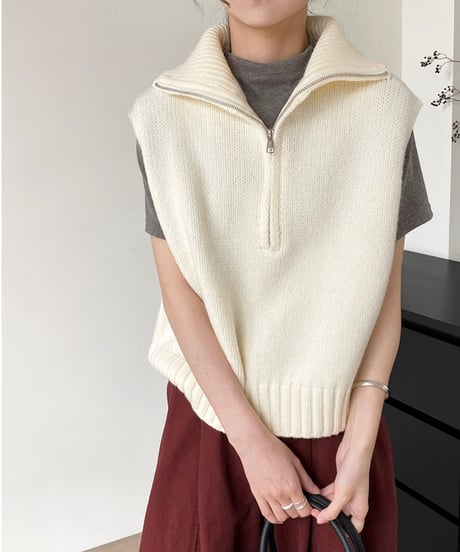 half-zip knit vest /2color　FL2849