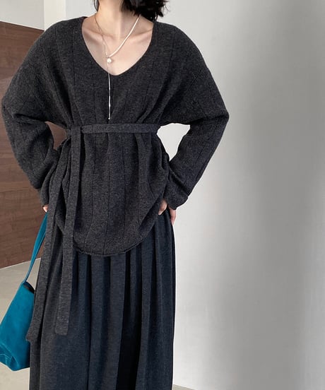 wool loose knit w/belt /2color　FL2940