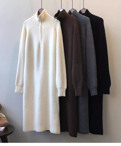 half zip long knit op /4color　FL2830