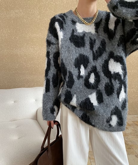 leopard print knit /2color　FL3049