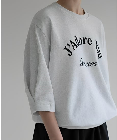 logo printed 3/4 sleeve sweat tops /2color　FL3391