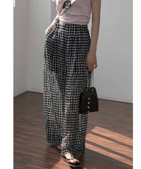 high waist dot chiffon wide pants　FL2142