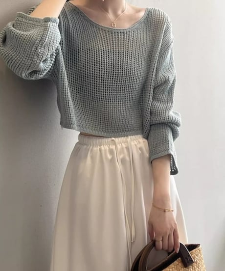 cropped mesh knit /4color　FL2628