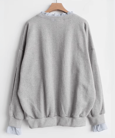【即納品】striped frill layered sweatshirt top /2color　FL2660