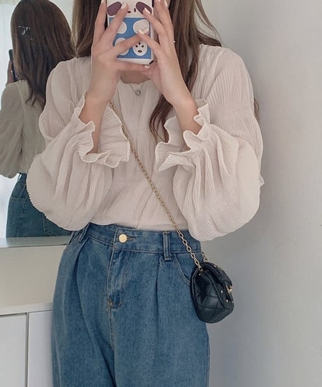 round neck loose chiffon blouse　FL2667