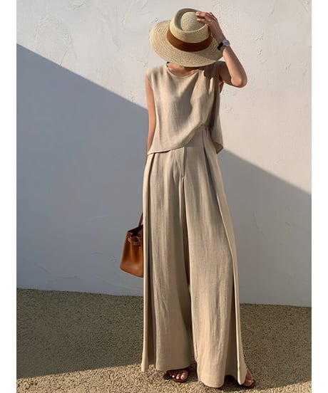 sleeveless top and wide leg pants set　FL2018
