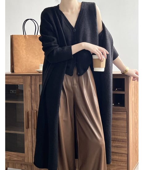 long knit cardigan & vest 2-piece set /5color　FL2728
