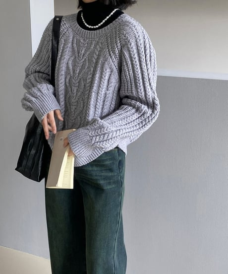 round neck pullover cable knit /6color　FL3124