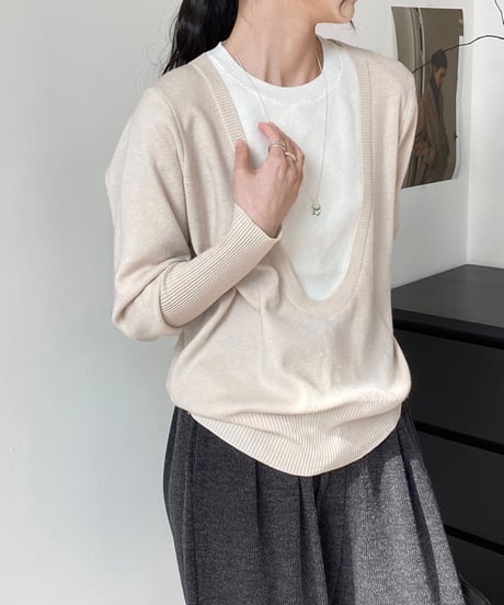 wide neck fake layered knit /3color　FL2829