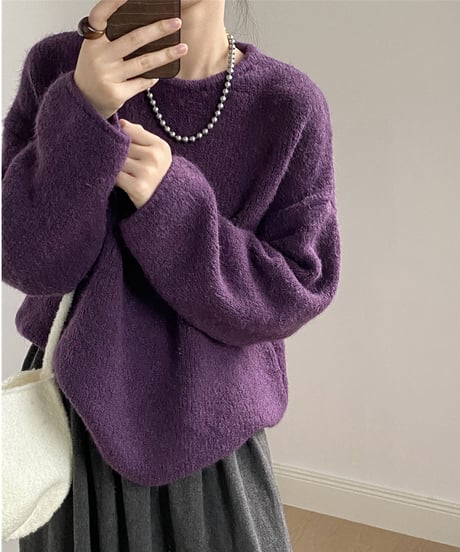 wax touch round neck knit /4color　FL3072