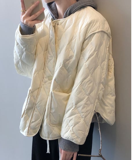 collarless quilted jacket /3color　FL3057