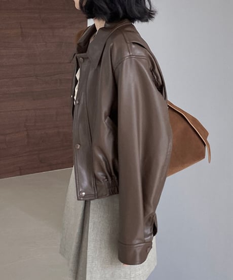short leather jacket with collar /2color　FL2800