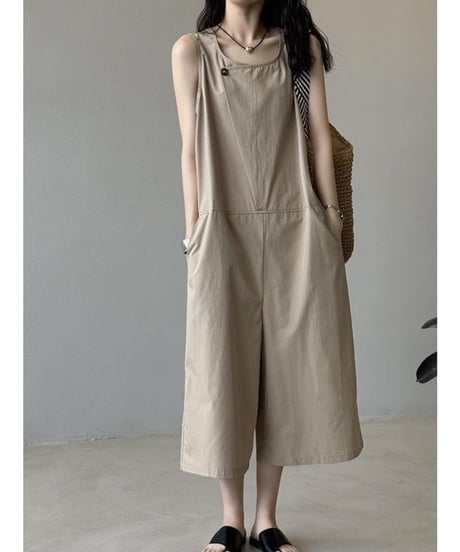 earth color wide leg overalls /2color　FL3461