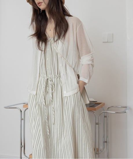 front drawstring sheer cardigan /4color　FL3241