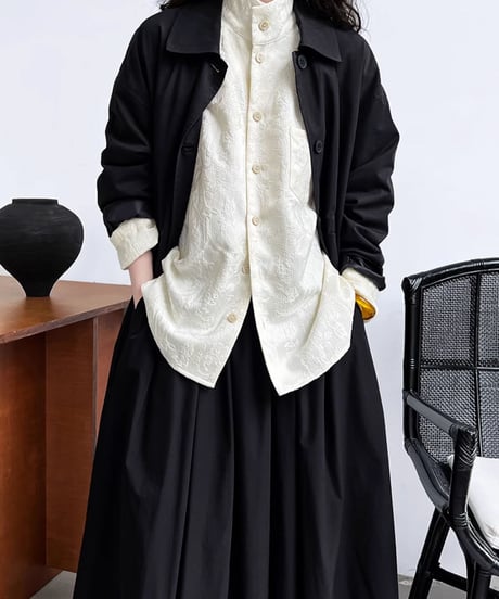textured jacquard stand-up collar blouse /2color　FL2703