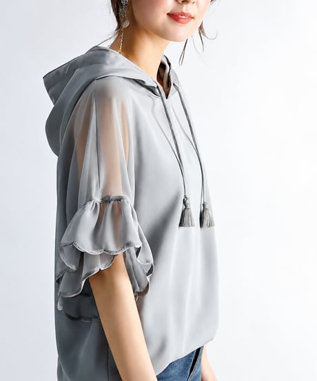layered ruffle sleeve hoodie blouse /2color　FL3639