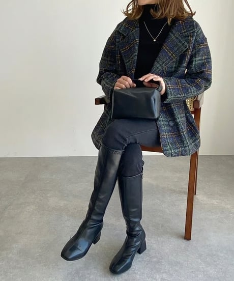 tweed plaid middle coat /2color　FL2994