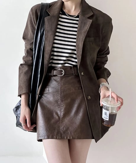 pu-leather skirt with belt /2color　FL2751