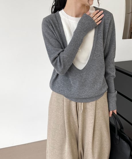 wide neck fake layered knit /3color　FL2829