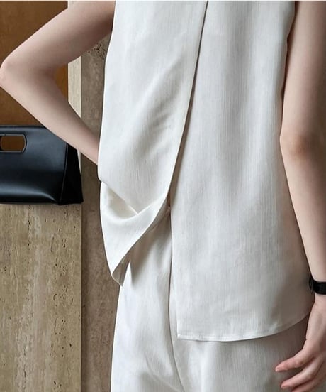 relaxed sleeveless tops + wide pants setup /2color　FL3376