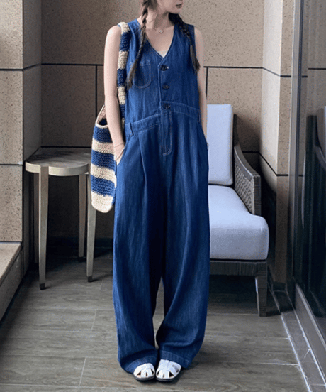 denim wide leg jumpsuit　FL3431