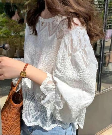vintage lace puff sleeve blouse /2color　FL3610