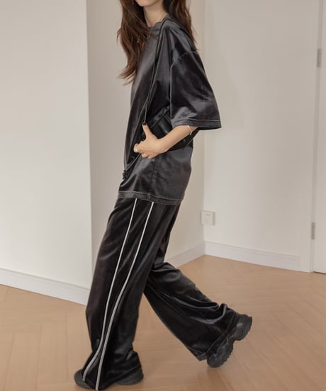 striped velvet sweat set up /2color　FL3219