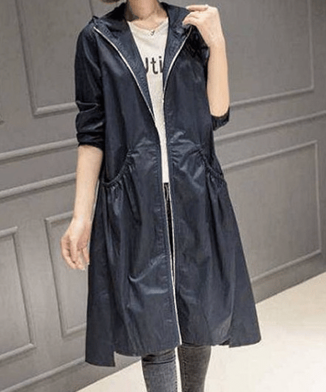 hooded flare long light coat /5color　FL3593