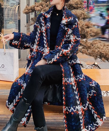 tweed plaid coat　FL2894