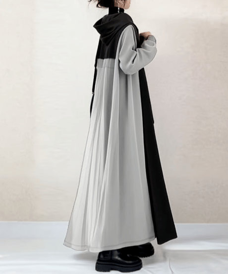 hooded color block long dress / 3color　FL3565