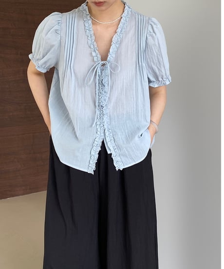 short sleeve frill blouse /3color　FL3425
