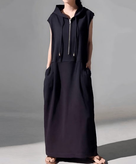 sleeveless hoodie maxi dress /3color　FL3465