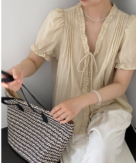 short sleeve frill blouse /3color　FL3425