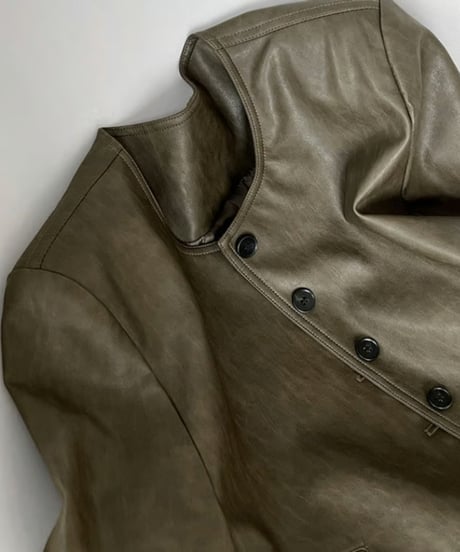 collarless faux leather button jacket　FL2982