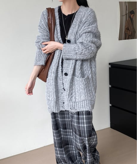 cable knit long cardigan /2color　FL2840