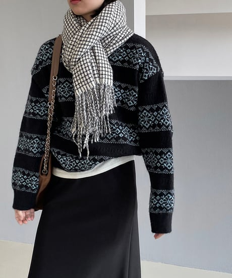 floral border v-neck knit /3color　FL3130