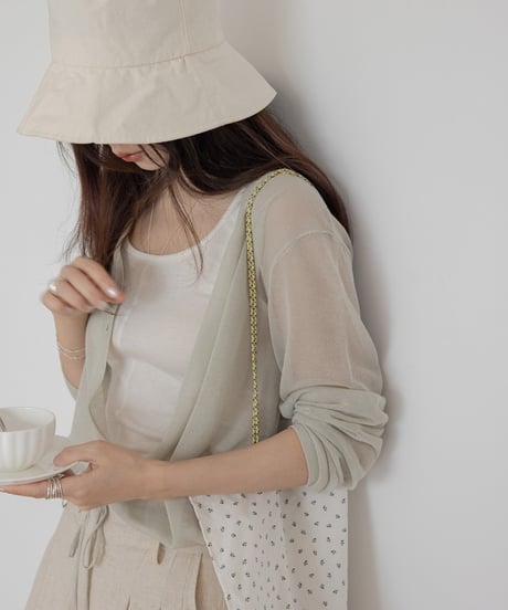 front drawstring sheer cardigan /4color　FL3241