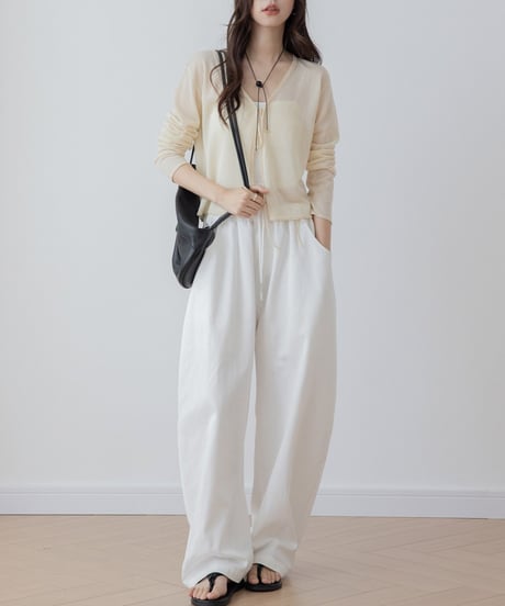 drawstring sheer knit cardigan /4color　FL3293