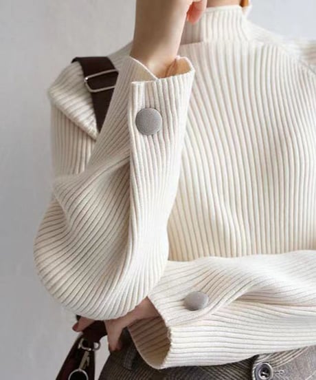 button sleeve high neck knit　FL2666