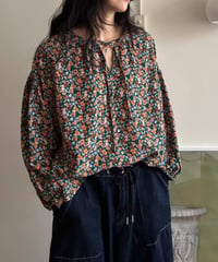 floral pattern baby doll puff sleeve blouse　FL2603