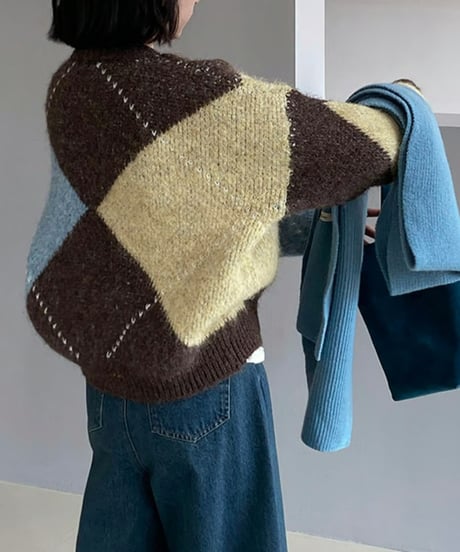 argyle knit tops  /2color　FL3012