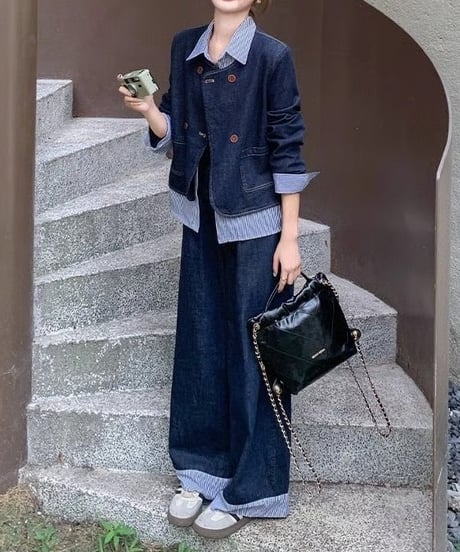 denim jacket wide pants set　FL3577