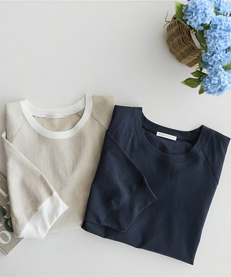 relaxed half sleeve cut and sew /2color　FL3392