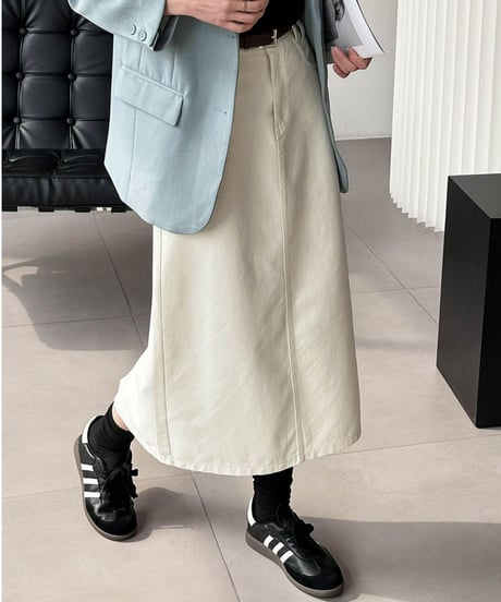 back slit long denim skirt /3color　FL2803