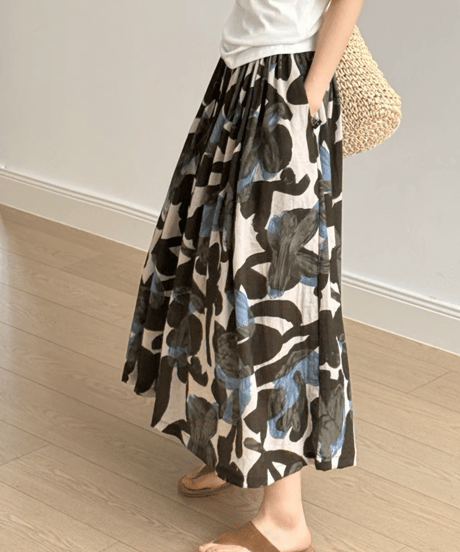 floral printed a-line skirt /2color　FL3352
