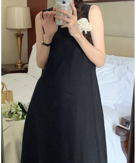 cotton linen backless dress /2color　FL2087