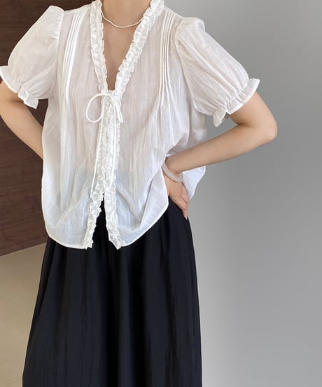 short sleeve frill blouse /3color　FL3425
