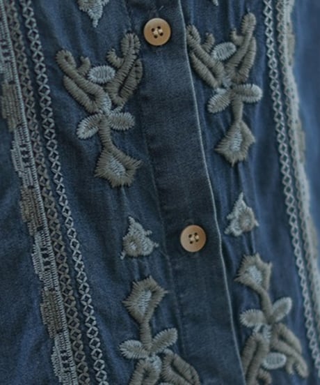 denim embroidered short sleeve blouse　FL3631